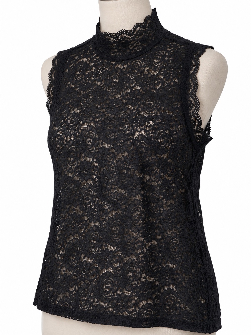 NWT Women's Black Lace Mock Neck Sleeveless Tank Top